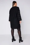 Büyük Beden Bisiklet Yaka Balon Kol İnci İşlemeli Triko Elbise 615159