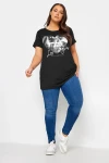 Büyük Beden Bisiklet Yaka Kısa Kollu Baskılı T-shirt 302268