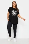 Büyük Beden Bisiklet Yaka Kısa Kollu Metalik Baskılı T-shirt 302848