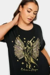 Büyük Beden Bisiklet Yaka Kısa Kollu Metalik Baskılı T-shirt 302894