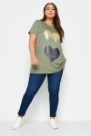 Büyük Beden Bisiklet Yaka Kısa Kollu Parıltılı Baskılı T-shirt 302271