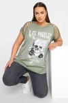 Büyük Beden Bisiklet Yaka Kol ve Omuz Detaylı Baskılı T-shirt 302895