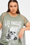 Büyük Beden Bisiklet Yaka Kol ve Omuz Detaylı Baskılı T-shirt 302895