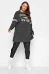 Büyük Beden Bisiklet Yaka Uzun Kollu Baskılı Yıkamalı T-shirt 302843