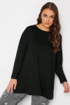 Büyük Beden Bisiklet Yaka Yırtmaç Detaylı Uzun Kollu Oversize Bluz 321292