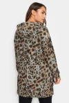 Büyük Beden Leopar Desenli Uzun Kollu Yırtmaç Detaylı Kapüşonlu Sweatshirt 302654
