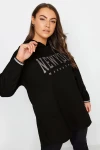 Büyük Beden Uzun Kollu Arkası Uzun Baskılı Kapüşonlu Sweatshirt 302845