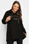 Büyük Beden Uzun Kollu Arkası Uzun Baskılı Kapüşonlu Sweatshirt 302846