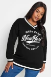 Büyük Beden V Yaka Uzun Kollu Şerit Detaylı Baskılı Sweatshirt 302802