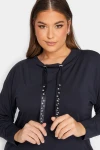 Büyük Beden Yıldız İşlemeli İpli Yaka Uzun Kesim Sweatshirt 301639