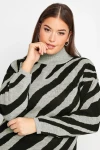 Büyük Beden Zebra Desenli Uzun Kollu Balıkçı Yaka Kazak 302341