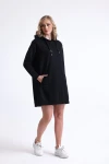 Kapüşonlu İpli Uzun Kollu Cepli Mini Boy Sweat Elbise 10978450
