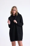 Kapüşonlu İpli Uzun Kollu Cepli Mini Boy Sweat Elbise 10978450