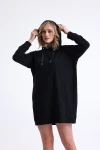 Kapüşonlu İpli Uzun Kollu Cepli Mini Boy Sweat Elbise 10978450