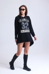 Uzun Kollu Arkası Uzun Baskılı Kapüşonlu Sweatshirt IZ5185