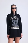 Uzun Kollu Arkası Uzun Baskılı Kapüşonlu Sweatshirt IZ5185