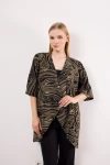 Asimetrik Kesim Fakir Kol Düğmesiz Desenli İnce Salaş Hırka