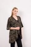 Asimetrik Kesim Fakir Kol Düğmesiz Desenli İnce Salaş Hırka