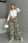 Haki Bej Büyük Beden Beli Lastikli Bol Paça Desenli Cepli Pantolon 303654