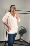 Büyük Beden Bisiklet Yaka Dantel Detaylı Fakir Bol Bluz 301195
