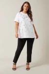 Büyük Beden Bisiklet Yaka Payet Süslemeli Kısa Kollu T-shirt 615558