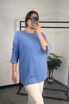 Büyük Beden Bisiklet Yaka Yarım Kollu Düğme Detaylı Bluz 301597