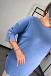 Büyük Beden Bisiklet Yaka Yarım Kollu Düğme Detaylı Bluz 301597