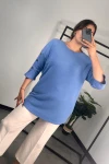 Büyük Beden Bisiklet Yaka Yarım Kollu Düğme Detaylı Bluz 301597