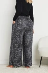 Büyük Beden Bol Paça Cepli Leopar Desenli Beli Lastikli Eşofman Altı 322356