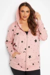 Büyük Beden Kapüşonlu Cepli Yıldız Desenli Fermuarlı Sweatshirt 300165