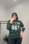 Büyük Beden Kapüşonlu Uzun Kollu Baskılı Sweatshirt 301126