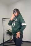Büyük Beden Kapüşonlu Uzun Kollu Baskılı Sweatshirt 301126