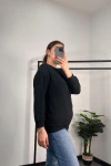 Büyük Beden Kapüşonsuz Yakası Bağcıklı Uzun Kollu Sweatshirt 301520