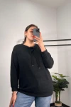 Büyük Beden Kapüşonsuz Yakası Bağcıklı Uzun Kollu Sweatshirt 301520