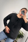 Büyük Beden Kapüşonsuz Yakası Bağcıklı Uzun Kollu Sweatshirt 301520