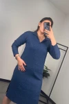 Büyük Beden Polo Yaka Yırtmaç Detaylı Midi Boy Triko Elbise 301514