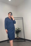 Büyük Beden Polo Yaka Yırtmaç Detaylı Midi Boy Triko Elbise 301514