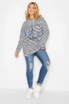 Büyük Beden Uzun Kollu Çizgili Çapa Baskılı Sweatshirt 301683