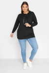 Büyük Beden Yıldız İşlemeli İpli Yaka Uzun Kesim Sweatshirt 301642