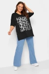 Büyük Beden Yırtmaç Detaylı Payetli T-shirt 302086