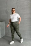 Büyük Beden Beli Büzgülü Dar Paça Cepli Desenli Pantolon 304055