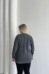 Büyük Beden Bisiklet Yaka Baskılı Pul Detaylı Yıkamalı Sweatshirt 301252