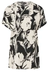 Büyük Beden Bisiklet Yaka Bürümcük Kumaş Baskılı T-shirt 304115
