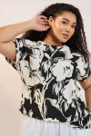 Büyük Beden Bisiklet Yaka Bürümcük Kumaş Baskılı T-shirt 304115