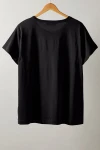 Büyük Beden Bisiklet Yaka Kısa Kollu Taş Yapıştırma Basic T-shirt 615350