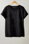 Büyük Beden Bisiklet Yaka Kısa Kollu Taş Yapıştırma Basic T-shirt 615350