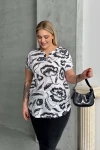Büyük Beden Kısa Kollu V Yaka Desenli T-shirt 97-83