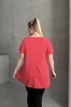 Büyük Beden Kısa Kollu Bisiklet Yaka Eteği Bollaşan Basic Bluz 100-50