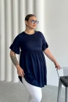 Büyük Beden Kol Detaylı Beli Lastikli Pileli Tunik T-shirt T42