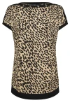 Büyük Beden Leopar Desenli Kuş Gözü Detaylı T-shirt 304086